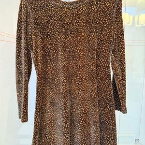 Vintage 90s Leopard Print Long Sleeve Mini Dress